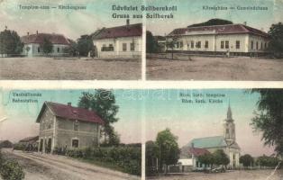 Szilberek, Backi Brestovac; Templom utca, községháza, vasútállomás, római katolikus templom / street, town hall, railway station, church (b)