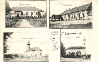 Kécsa, Nagykőcse, Horvátkécsa, Checea; Mixich-lakház, Községház, Szerb templom, Román templom, kiadja Mixich Simon / house, town hall, churches