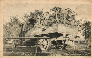 Truppenverschiebung hinter der Front während der Kämpfe / Troops shift behind the front during the fight, WWI German soldiers, truck (EB)