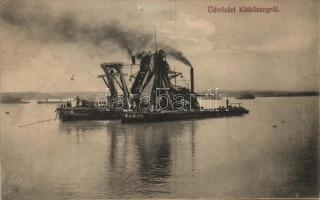 Kotróhajó Kiskőszegnél, kiadja Borkovits Nándor / dredge at Batina