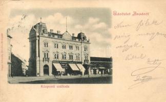 1899 Arad, Központi szálloda, kávéház, Weinberger, Lázár Gyula, Nagy Farkas üzletei / hotel, cafe, shops (EK)