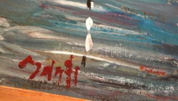 Bánfi jelzéssel: Vitorlások a Balatonon. Olaj, karton, fa keretben, 23x32 cm