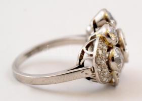 Art-deco stílusú platina gyűrű brill és gyémánt kővekkel, centrál kő: 1,2 Ct (FM, Cr, VS2), körülött...