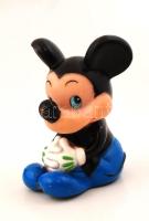 Retró Mickey egér figura, mozgatható végtagokkal, kopásnyomokkal, m: 16 cm