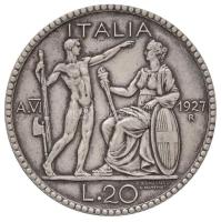 Olaszország 1927R/VI 20L Ag "III. Viktor Emánuel" Róma (15,05g) T:2,2- patina / Italy 1927...