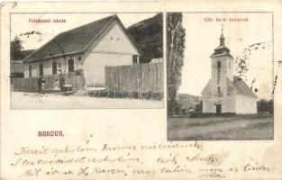 Bukova, Bucova; Felekezeti iskola, Görög katolikus templom / church and school  (EK)