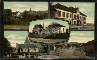 Zdounky, Nadrazi, C.K. okresny soud, Hrbitov, Námestí, Villy J.U.Dr. Fr. Dedka / railway station, District courts, cemetery, villas (EK)