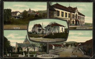 Zdounky, Nadrazi, C.K. okresny soud, Hrbitov, Námestí, Villy J.U.Dr. Fr. Dedka / railway station, District courts, cemetery, villas (EK)