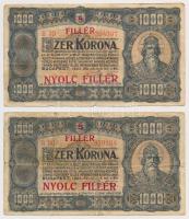 1923. 1000K "8 FILLÉR - NYOLC FILLÉR" felülnyomással (2x) T:III-