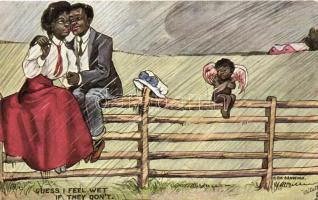 Guess I feel wet if they dont Raphael Tuck & Sons, Oilette, Dark Girls & Black Boys Postcard No. 9428, s: H. Dix Sandford