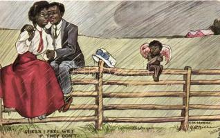 'Guess I feel wet if they dont' Raphael Tuck & Sons, Oilette, Dark Girls & Black Boys  Postcard No. 9428, s: H. Dix Sandford