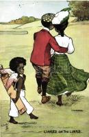 'Linked on the links' Raphael Tuck & Sons, Oilette, Dark Girls & Black Boys  Postcard No. 9428, s: H. Dix Sandford