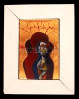 Fabók Gyula (1942- ): Ikon variáció. Tűzzománc fémlemezen, jelzett,  fa keretben, 29×20 cm