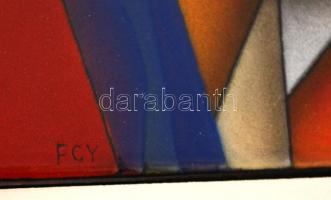 Fabók Gyula (1942- ): Ikon variáció. Tűzzománc fémlemezen, jelzett,  fa keretben, 29×20 cm