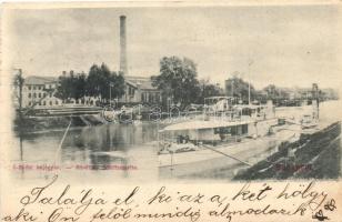 1899 Az egyesült dunai osztrák-magyar Flottila monitorhajója az Óbudai hajógyárnál. Divald Károly 133. / Hungarian river guard ship on the Lake Danube by the Budapest ship factory (levágott / cut)