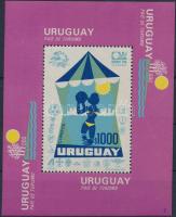 Uruguay - a country of tourism block with football WC and UPU logo, Uruguay - a turizmus országa blokk rajta labdarúgó VB- és UPU-embléma
