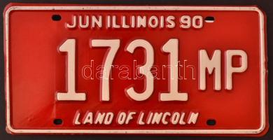 "Jun Illionois 90 1731 MP Land of Lincoln" feliratú amerikai rendszámtábla. 30x15 cm.