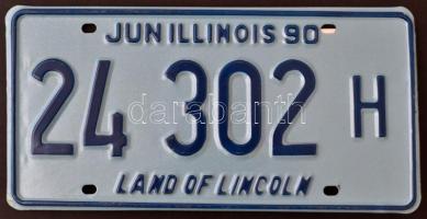 "Jun Illionois 90 24 302 H Land of Lincoln" feliratú amerikai rendszámtábla. 30x15 cm.