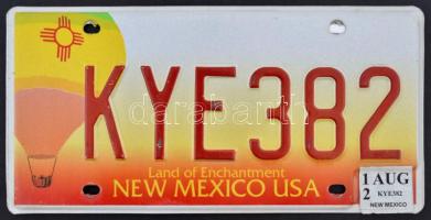 "KYE 382 New Mexico USA Land of Enchantment" feliratú amerikai rendszámtábla. 30x15 cm.