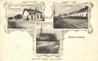 Kerta, vasútállomás, Római katolikus és ágostoni evangélikus templom, Art Nouveau, kiadja Siklós Géza fényképész