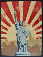 Vintage fém tábla. 30x40 cm. New Yorki Szabadságszoborral és New York sziluettjével. Utángyártott.