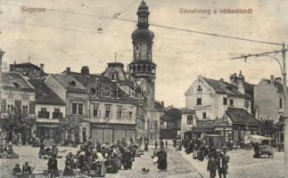Sopron, Várostorony, Várkerület, piac, Fischer Emil, Ferigo és Hertl Béla üzlete, cukrászda (r)