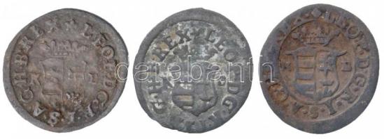 1696-1703K-B Duarius "I. Lipót" (3x) T:2-,3 patina Huszár: 1499., 1500., Unger II.: 1104.a...
