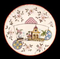 Hüttl Tivadar tányér, 1 db.,részben kézzel festett , jelzett, kopásokkal, d.: 20 cm.