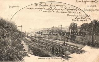 Érsekújvár, Nové Zámky; vasútállomás, vonat, kiadja Conlegner J. és Fia / railway station, train (fl)