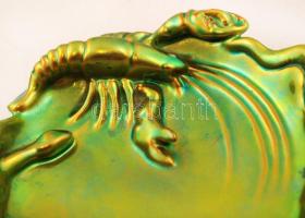 Zsolnay eozin mázas siklós rákos tál, jelzett, kis kopásnyomokkal, 14,5 cm