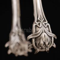 Szecessziós stílusú alpakka cukorcsipesz, h: 13,5 cm