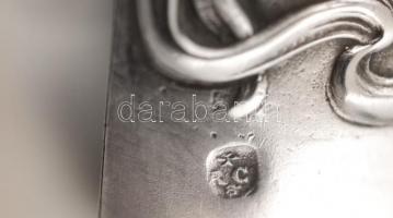 Szecessziós stílusú alpakka cukorcsipesz, h: 13,5 cm