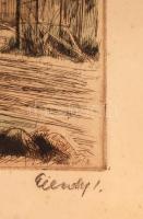 Élesdy István (1912-1987): Faluszéle. Színezett rézkarc, papír, jelzett, üvegezett keretben, 29×39 c...