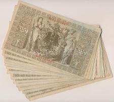 Német Birodalom 1910. 1000M hétjegyű sorszám, piros pecséttel (20x), ragasztott bankjegy kötegelővel...