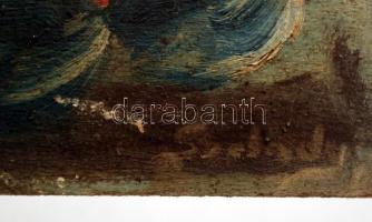 Jelzés nélkül: Csendélet almákkal, és körtékkel, fatábla, olaj, kisebb kopásokkal, 23x29 cm