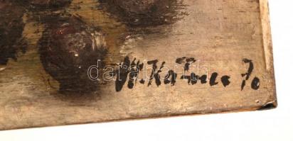 Olvashatatlan jelzéssel: Csendélet almákkal, körtével, és szőlővel, fatábla, olaj, kisebb kopásokkal...