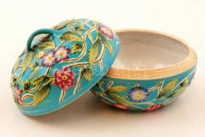 Fischer, plasztikus virágmintás  ékszertartó, porcelán, kézzel festett, jelzett, hibátlan, 6x9cm