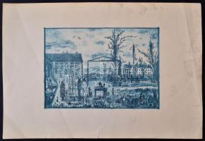 Jelzéssel a képen belül: Gross Arnold (1929-2015) Tordai műterem I., papír, offset, 28x41cm. A papír maszatos, szakadt, de a képnek nincs baja.