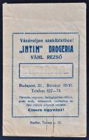 cca 1930 "Intim" Drogeria, Váhl Rezső papírzacskó, 13x8cm