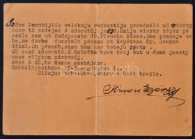 1943 Magyar Vöröskereszt levele a Plinnécseszkij táborba Baktalórántházáról, hajtásnyommal, 10x15cm