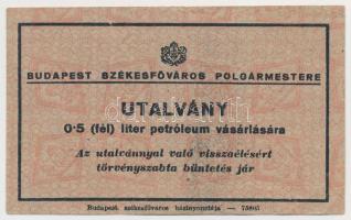 Budapest DN 1/2 liter "Utalvány petróleum vásárlására" T:III tűlyuk