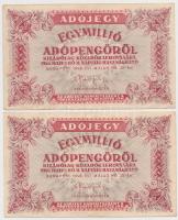 1946. 1.000.000AP (5x), 3db fordított címeres, 2db sorszám nélküli, fehér papíron T:III
Adamo P53A,...