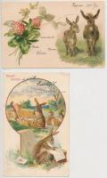 12 db RÉGI húsvéti üdvözlő motívumlap, köztük több dombornyomott és litho lapok / 12 pre-1945 Easter...