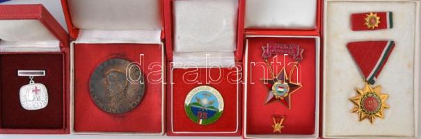 19db-os vegyes, főleg szocialista kitüntetés, jelvény tétel főleg tokokban, néhány miniatűrrel, közte "Nehézipar Kiváló Dolgozója" aranyozott, zománcozott fém jelvény, "Felszabadulűsi emléktúra 35" zománcozott fém jelvény, közte egy román kitüntetéssel T:2,2-