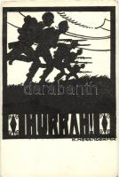 Hurrah!, A 12. tüzérségi brigád tartalékos tiszti iskolájának erdő fesztiválja Nagydisznódon / Waldfest der Reserveoffisiersschule der k.u.k. 12. Feldartilleriebrigade in Nagydisznód /  Waldfest of the Reserve Officers School  of the k.u.k. 12th Field Artillery Brigade in Cisnadie, silhouette s: K. Högendörfer (EK)