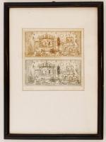 Gross Arnold (1929-2015): Emlék (próba), rézkarc, papír, jelzett, paszpartuban, üvegezett fa keretben, 14,5×14,5 cm