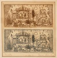 Gross Arnold (1929-2015): Emlék (próba), rézkarc, papír, jelzett, paszpartuban, üvegezett fa keretbe...