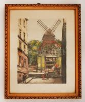 Jelzés nélkül: Moulin de la Galette, színezett rézkarc, papír, üvegezett fa keretben, 21×16 cm