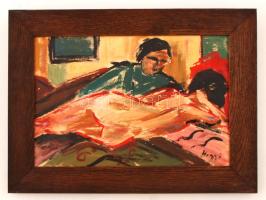 Hegyi György (1922-2001): Kettesben. Olaj, karton, jelzett, 27×40 cm