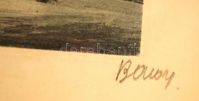 Olvashatatlan jelzéssel: Utcarészlet, színezett rézkarc, papír, üvegezett fa keretben, 17,5×21,5 cm